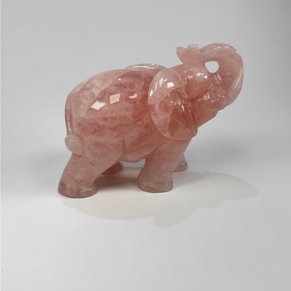 Vintage Rose Quartz Elephant Statue - Picture 2 of 4